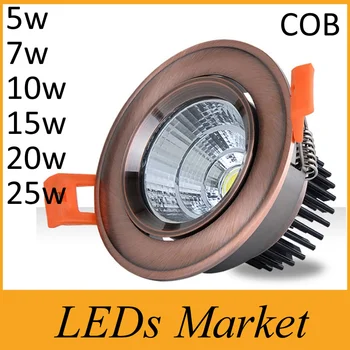 

New LED 5w 7w 10w 15w 20w 25w Spotlight COB Bronze Ceiling Light Retro dimmable led Downlight AC85-265V
