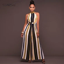 2019 New Sexy One Piece ROMPERS WOMENS JUMPSUIT STRIPED Elegant Long Wide Leg Pants Halter Loose Overalls Party Colorful Summer 