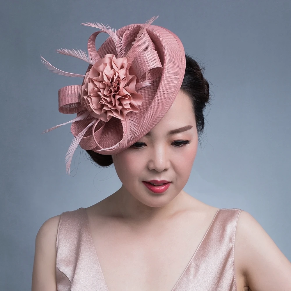 Women Chic Fascinator Hat Cocktail Wedding Party Church Headpiece kentucky Headwear Feather Hair Accessories Sinamay Fascinators