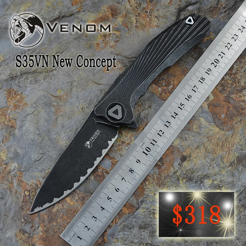 

Kevin john VENOM black tungsten carbide steel plate new concept EDC titanium alloy small folding knife S35VN steel tool small to