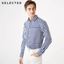 Мужская рубашка свободного кроя в полоску с длинными рукавами | 419105562