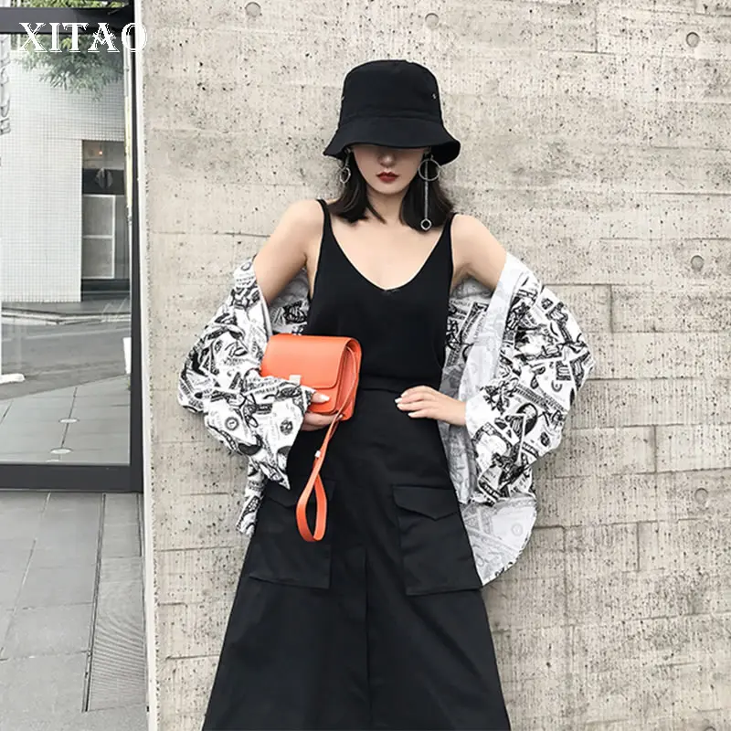  XITAO 2019 Spring Summer New Korea Fashion V Neck Sleeveless Loose 
