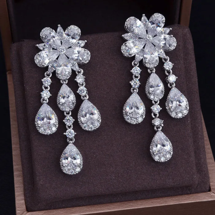 

Yashow New Zircon Earrings white gold-color Cubic Zircon Austrian Rhinestone Flower Drop Earing for Women E1504035