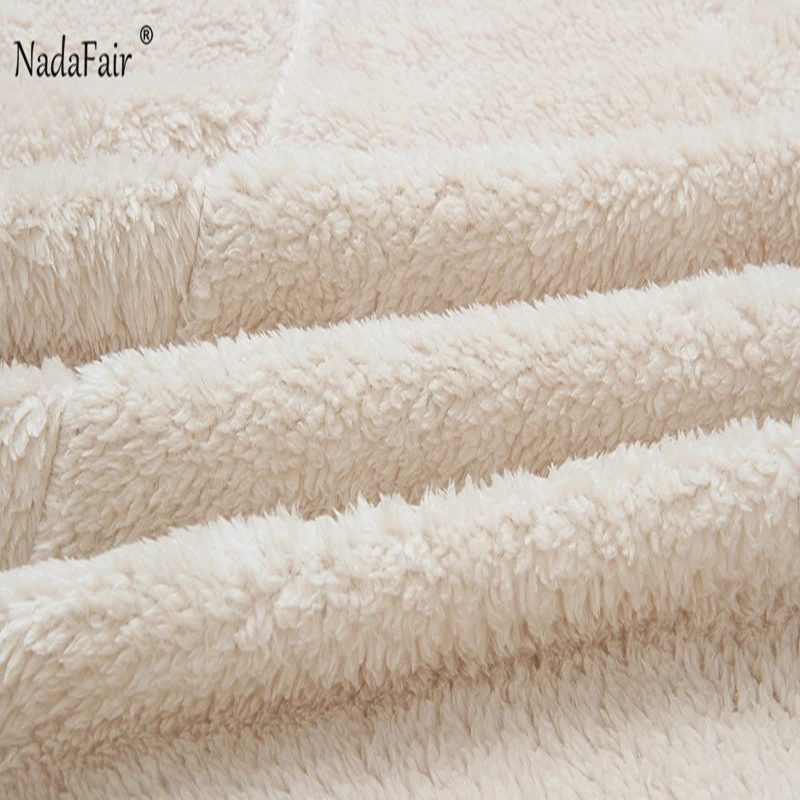 Nadafair women lamb faux fur long jacket coats open stitch female winter thick warm solid teddy coat fleece soft plush outerwear