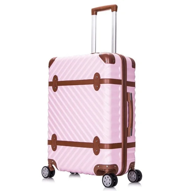 KAWEIDA Ретро spinner 20 дюймов Ручной Чемодан 28 тележка 24 сумки на колёсиках сумка - Цвет: Розовый