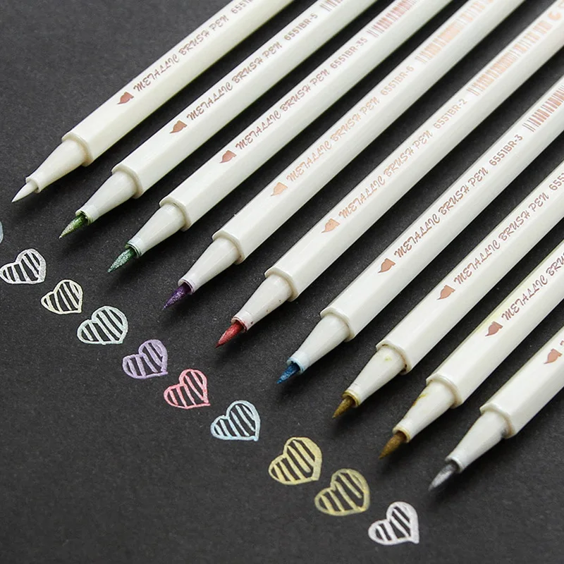 

Coloffice 2pc South Korea Stationery Metallic Mark Marker Paint Photo Album Brush Graffiti Black Page art marker water color pen