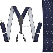 Скобы для взрослых подтяжки унисекс Регулируемый кожаный фитинг четыре металлические клип-на горошек темно nave bule геометрический полосатый