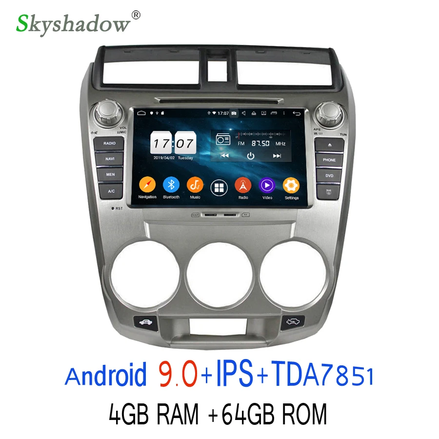 Clearance IPS DSP Android 9.0 64GB ROM 4GB Octa Core For Honda CITY 2008 -2011 Car DVD Player GPS Glonass Map RDS Radio wifi Bluetooth 4.2 3