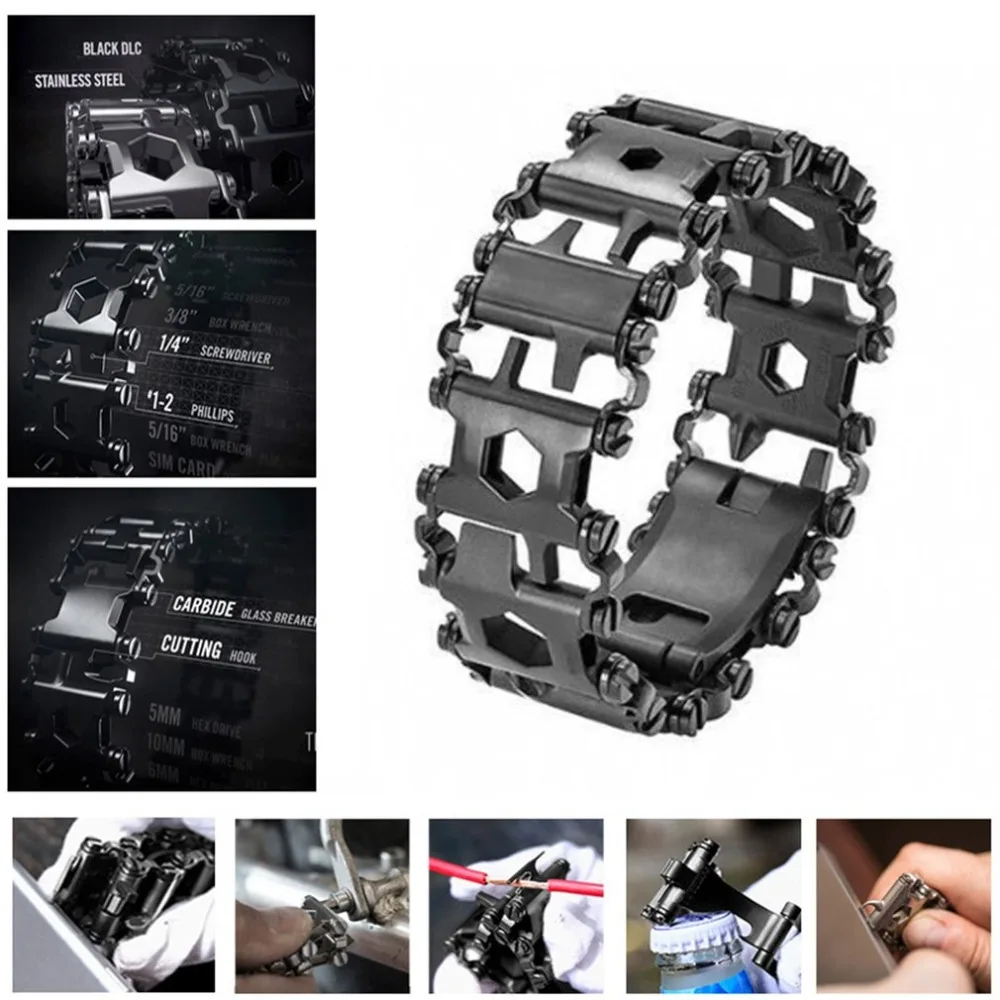 

Multifunction Tread Bracelet Stainless Steel Outdoor Bolt Driver Tools Kit Travel Friendly Wearable Multitool