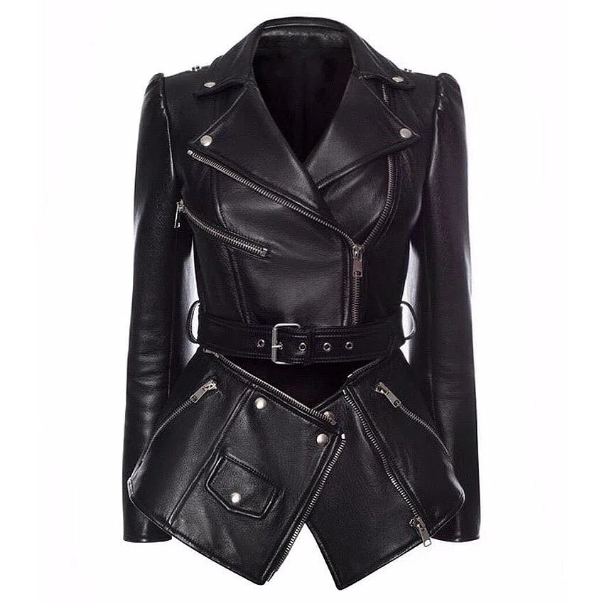 

European style 2019 spring autumn women's slim fit leather jackets England style jackets high quality PU leather coat A258