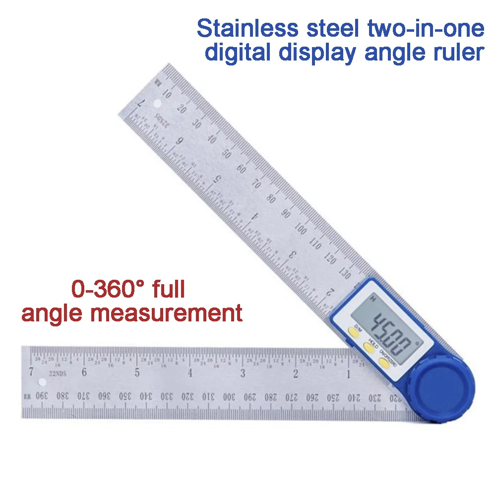 360 Degree Stainless Steel Digital Angle Finder Ruler Measure Angle Length Digital Ruler Protractor Measure Tool Metric Imperial