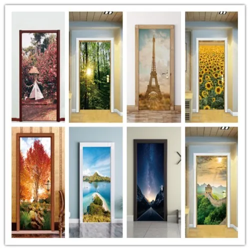2pcs/set 3D Effect Autumn Maple Sunflower landscape Door Sticker Sliding Door Wallpaper Wall Sticker Home Bedroom Decorative 2pcs/set 3D Effect Autumn Maple Sunflower landscape Door Sticker Sliding Door Wallpaper Wall Sticker Home Bedroom Decorative