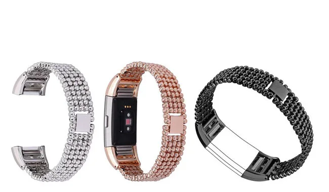 Новинка, роскошные стильные Смарт-часы со стальными бусинами, модный сменный женский браслет на запястье для Fitbit Charge 2