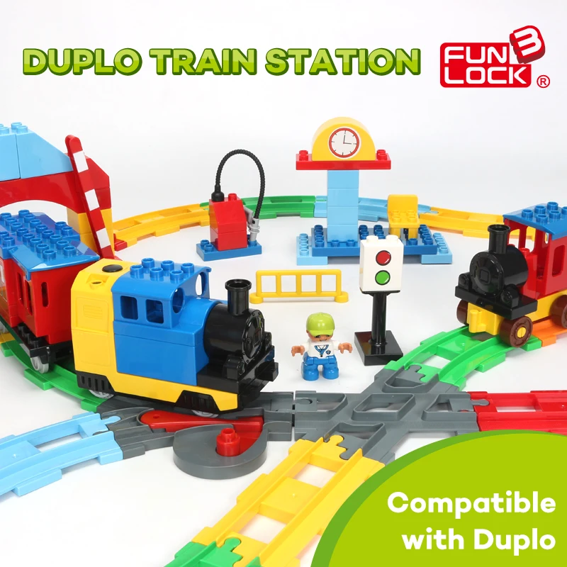 Funlock Duplo Baterai Dioperasikan Mainan Kereta Blok Set Untuk Anak
