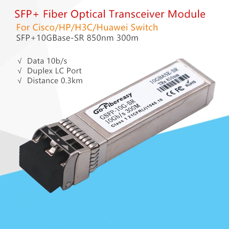

SFP 10G Fiber Optic Module SFP-10G-SR 10GBASE SFP+ 850nm 300m DDM Transceiver Module Compatible for Ubiquiti/Mikrotik/Zyxel