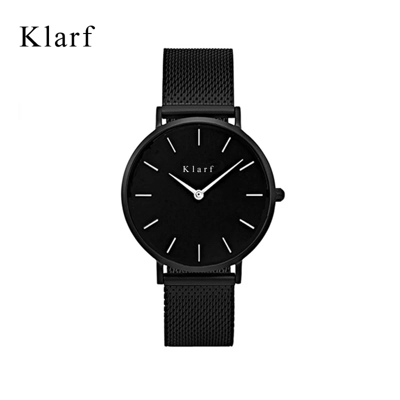 klarf 2017 New Brand Fashion Women Watches Quartz Watch Dress Ladies Casual Sports Wristwatch Stainless Steel Strap BLACK Dial