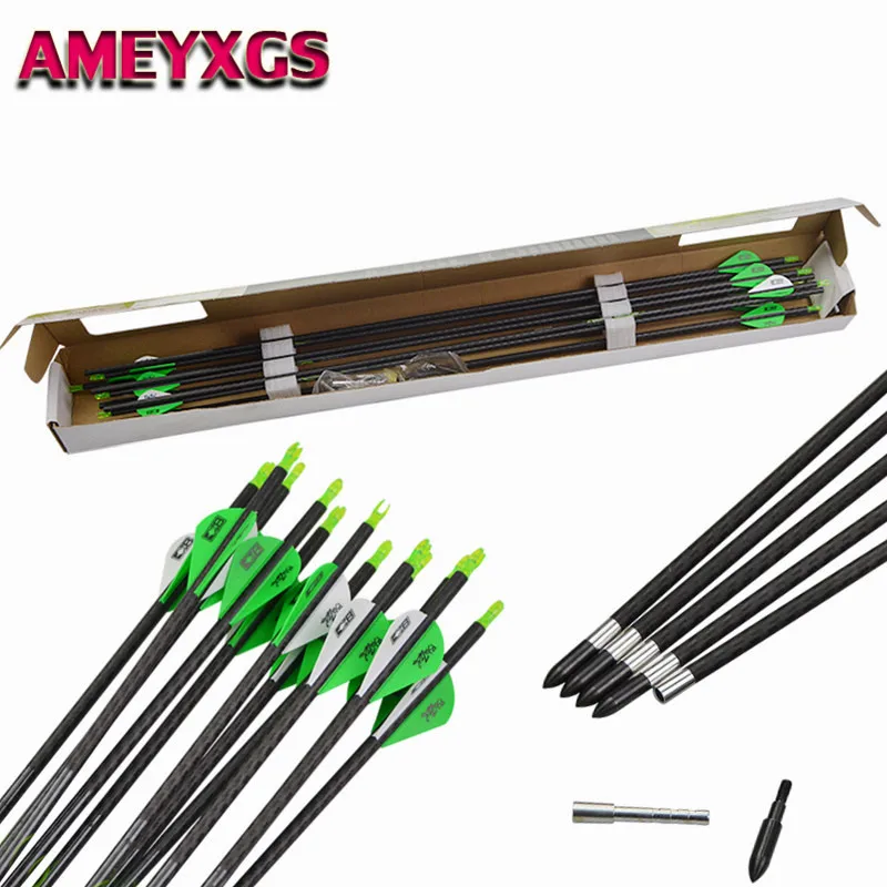 

6Pcs 31" Archery Mix Carbon Arrows Spine 350 Arrow Carbon For Recurve Compound Bow Outdoor Target Hunting Shooting Accessories