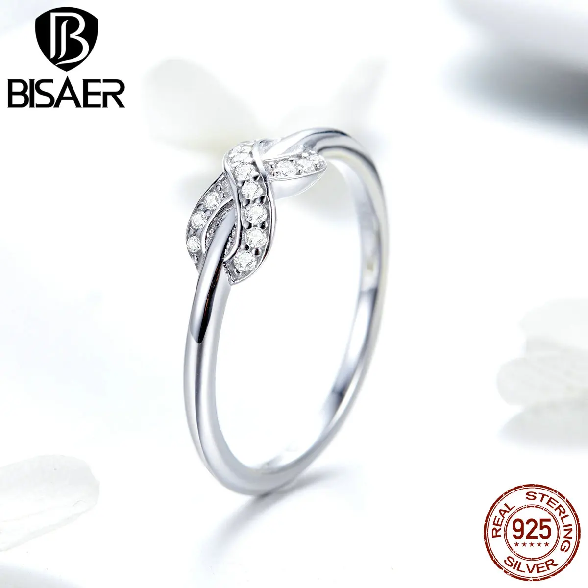 BISAER, 925 пробы, серебряные, прозрачные, кубический цирконий, бесконечность, кольца на палец, женские, модные, серебряные, массивные ювелирные изделия, Bijoux GXR494