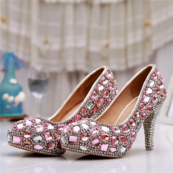 

Fashion New Round Red Crystal Wedding Shoes High Rhinestone Shoes Bridal Shoes Red Wedding Shoes