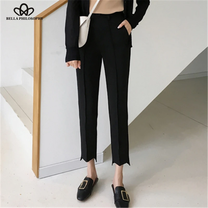 Wonder 2018 new autumn Suit Pants Irregular Hem Trousers Thick Capri mujer ofice trousers