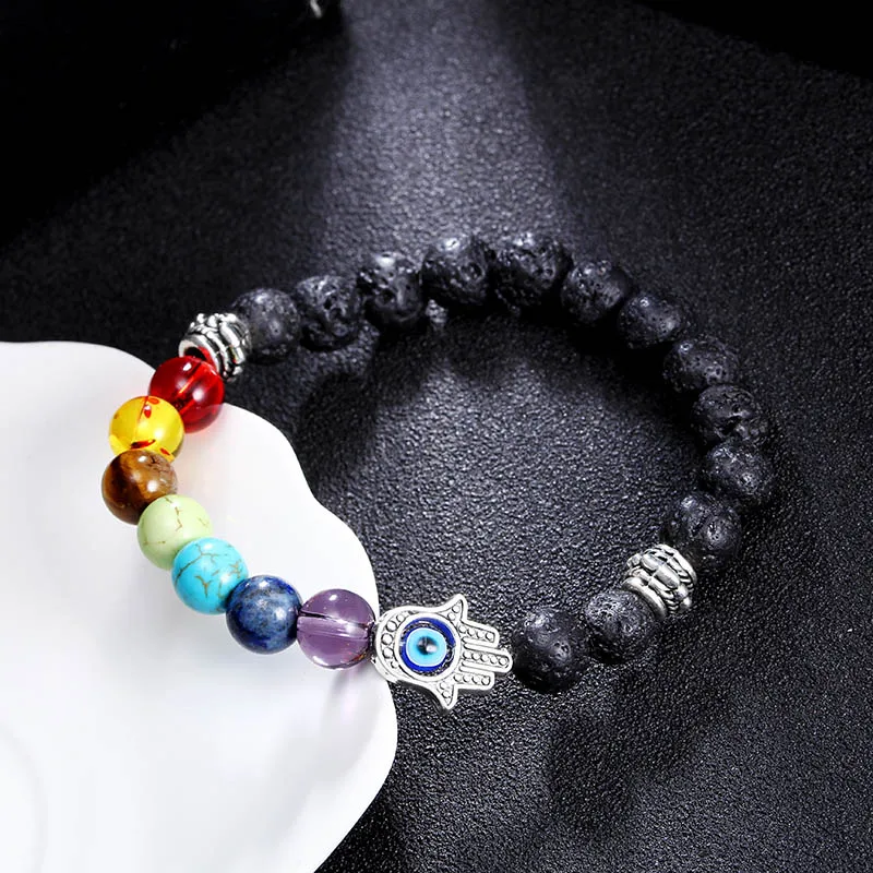 Hamsa Hand Beads Fashion Charm Jewellery Chakra Lava Rock Beads Men's Bracelets