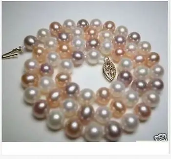 

elegant 9-10mm south sea round multicolor pearl necklace 19inch 14k