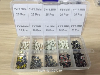 

Free Shipping 10 models 250 pcs Tactile Push Button Switch Micro Switch Car remote control button switches
