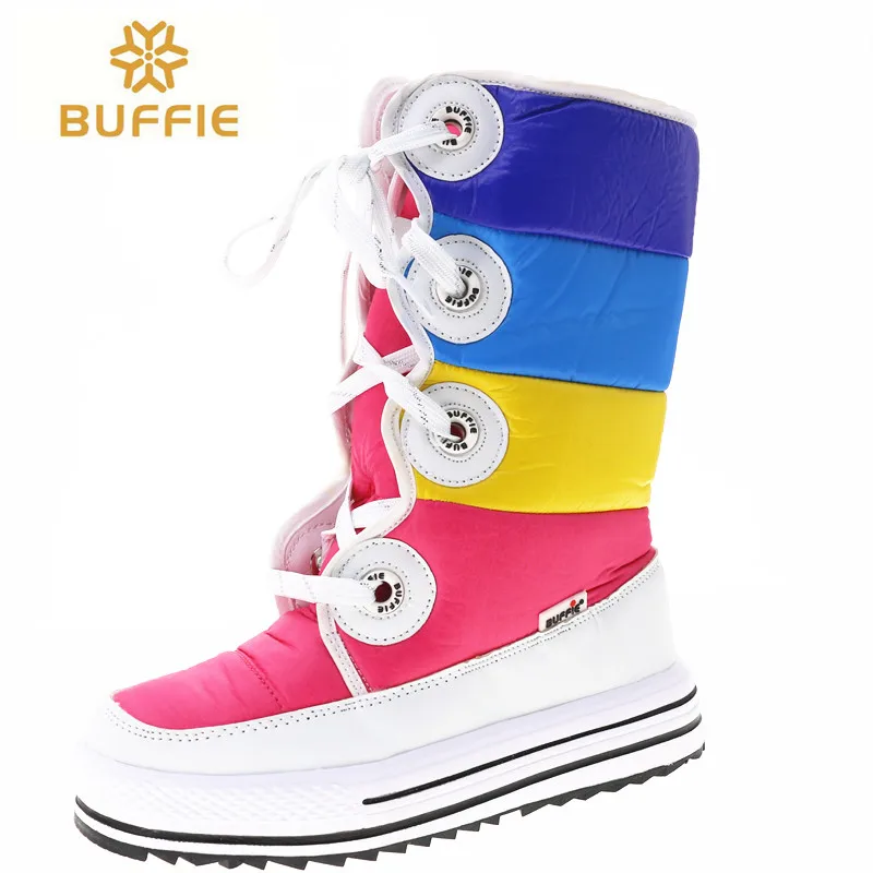 Vente Couleur Bottes à Hauteur Du Genou Femmes chaussures 2018 nouvelle arrivée lacent neige bottes Belle et haute qualité bottes d hiver fille Bottes bateau libre