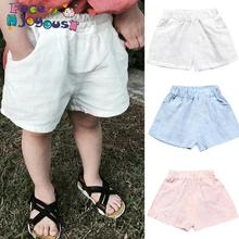 Летние хлопковые шорты для мальчиков и девочек; пляжные брюки для маленьких мальчиков и девочек; цвет розовый, синий, белый; детская одежда; От 1 до 6 лет
