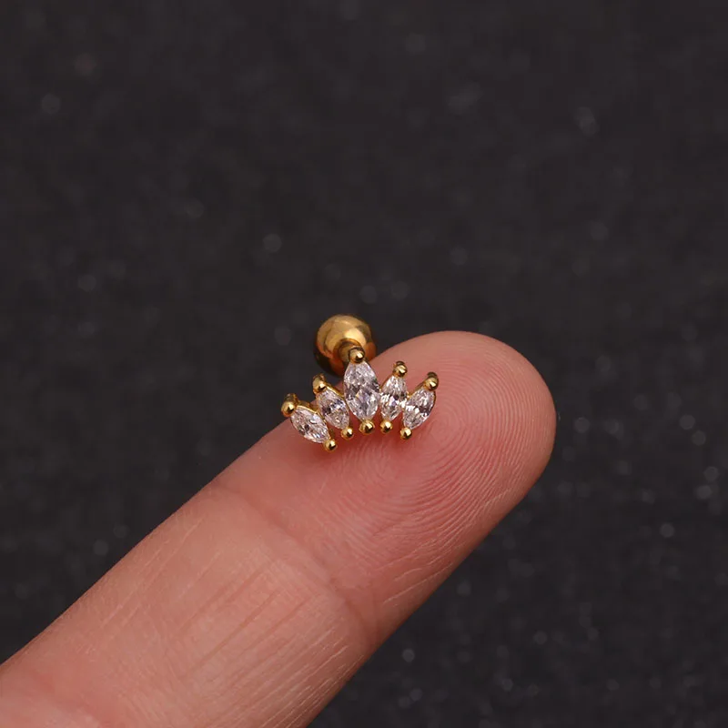 Feelgood Cz Корона Серьги, Надеваемые На ушной хрящ спираль Tragus раковины шпильки Кристалл уха пирсинг ювелирные изделия