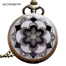 Ретро Белый Зеленый Цветок Эмаль кварцевые старинные карманные часы ожерелье цепь кулон мужские и женские часы