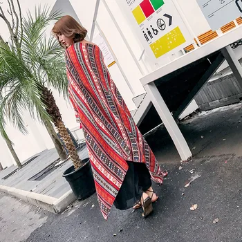 

Summer spring autumn sunscreen Vintage ethnic style striped lady's shawl scarf poncho cachecol invierno mujer 2019