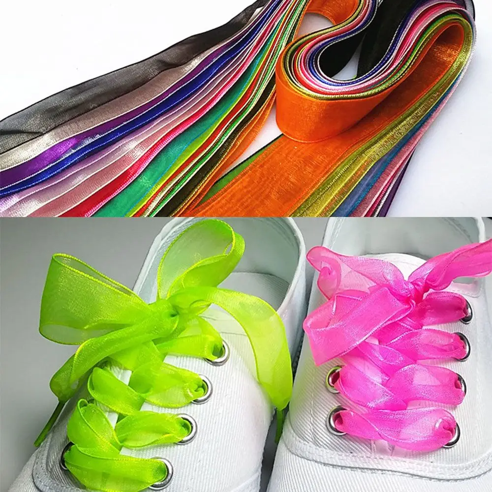 2 Pairs Red Flat Wide Silk Ribbon Shoelaces Fantastic Casual Shoes Sneaker NEW