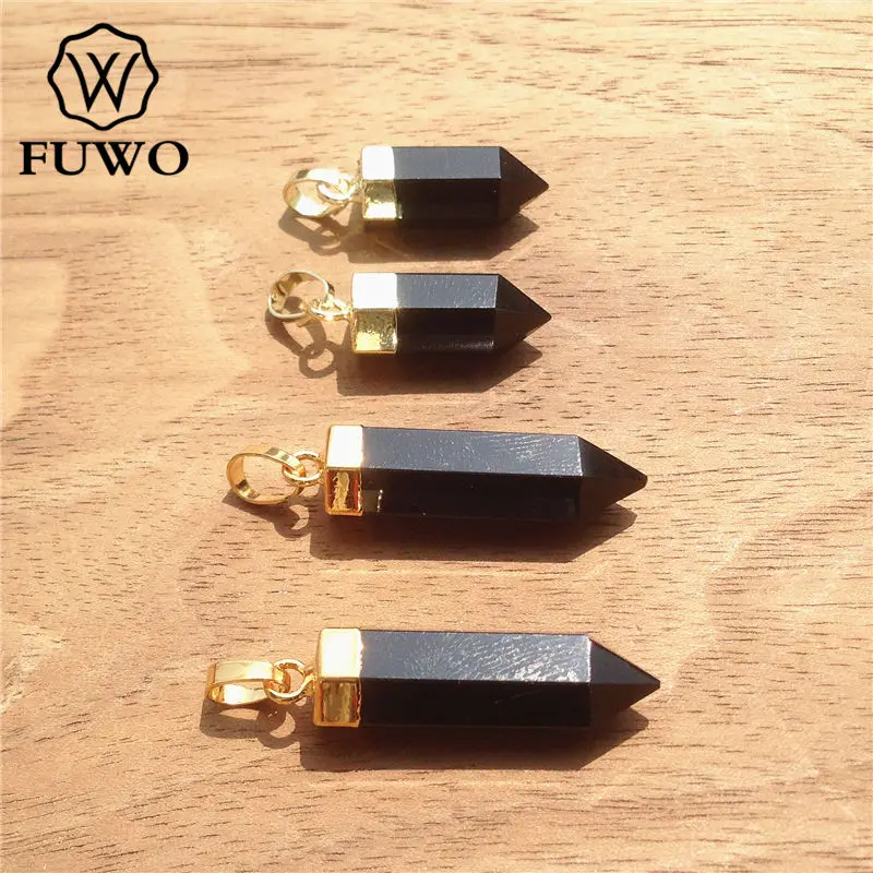 FUWO Wholesale Natural Obsidian Point Pendants,Spike Shape Black Crystal Accessories For Women DIY Jewelry Making 5Pcs PD120 3