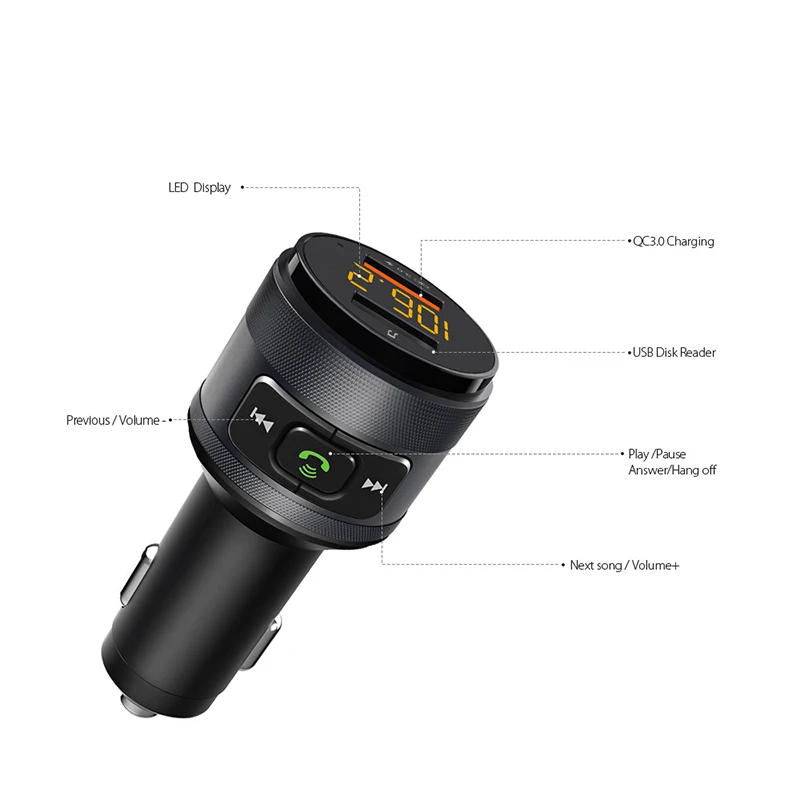 VicTsing Bluetooth FM Transmitter for Car QC3.0 5V 3.4A Wireless Bluetooth FM Radio Adapter Music Player Car Kit with Hands-Free (29)