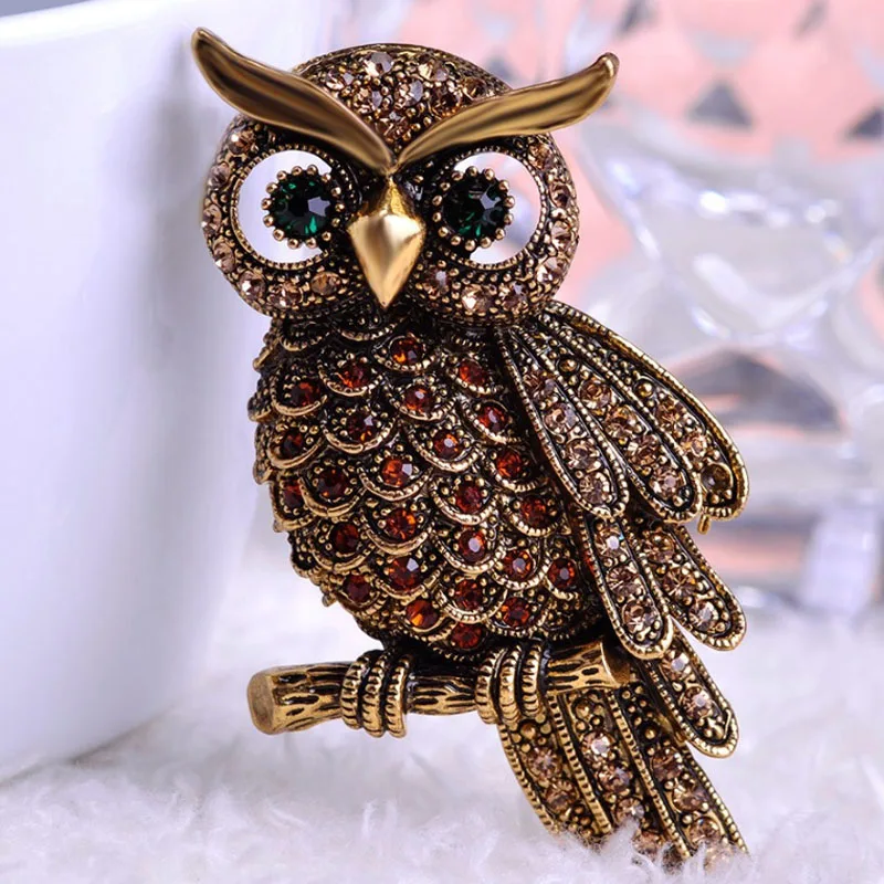 Vintage Owl Brooches For Men Jewelry Shiny Rhinestone Brooch