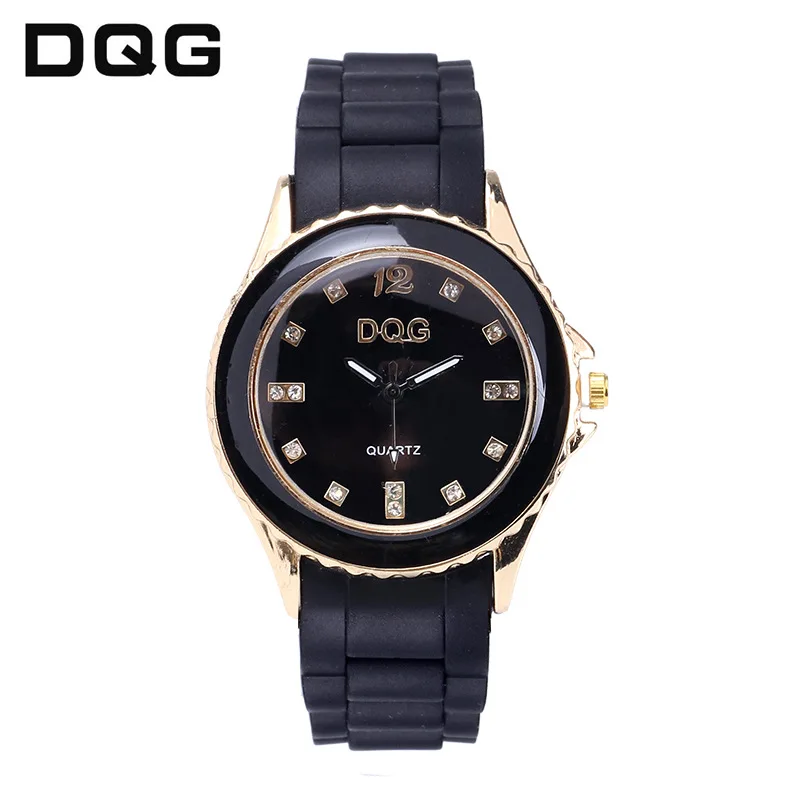 DQG брендовые Модные женские кварцевые часы Роскошные Ретро Женские часы с искусственным бриллиантом мужские спортивные цветные силикон