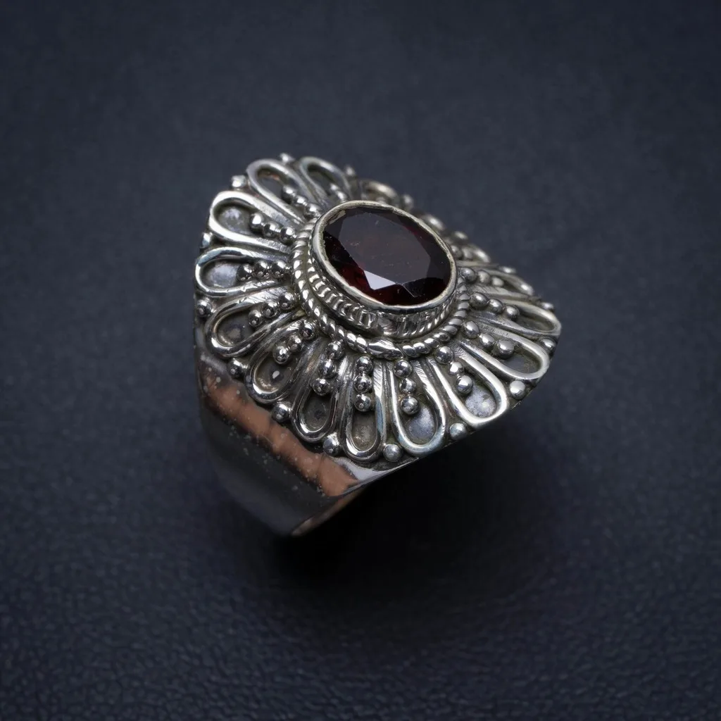 

Natural Garnet Handmade Boho 925 Sterling Silver Ring, US Size 7 S2204