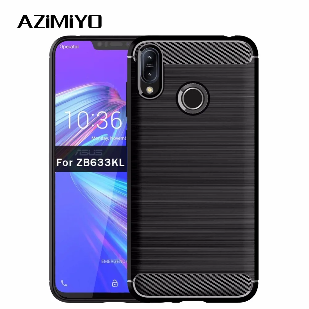 

AZiMiYO Carbon Fiber TPU Silicone Protector Case For ASUS ZB633KL Case ZenFoneMax Pro M2 ZB631KL Shockproof Cover