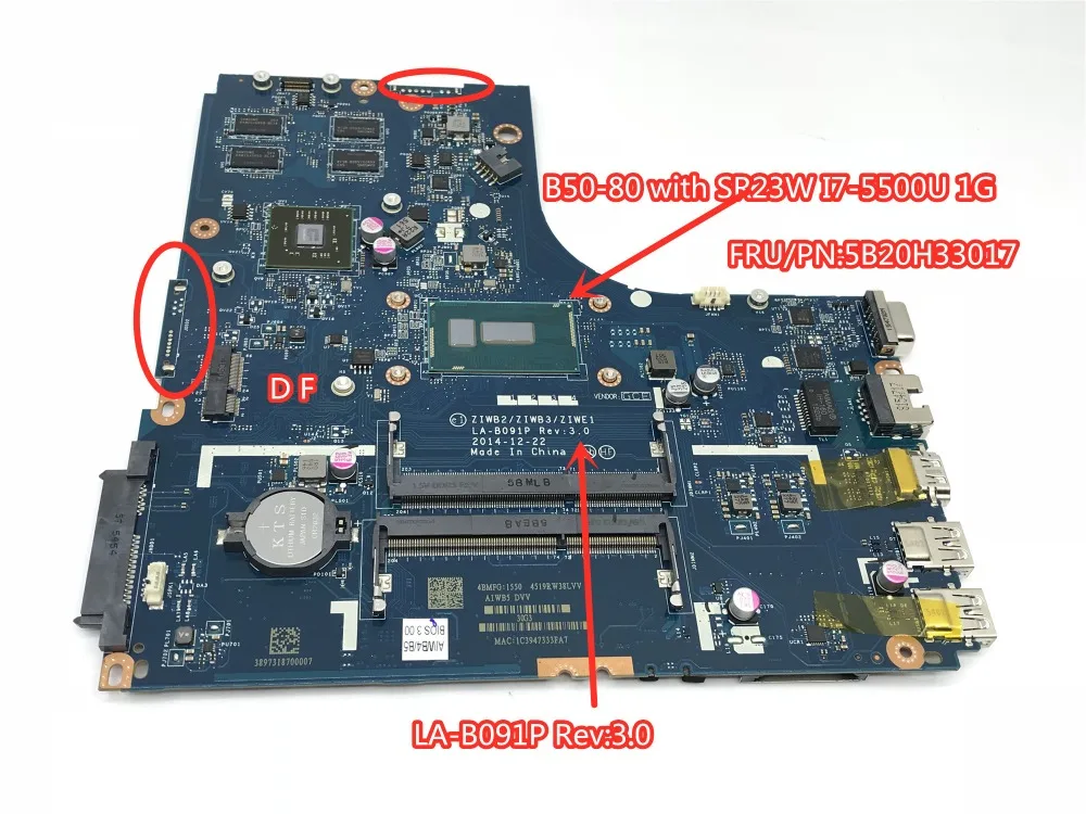 

FRU/PN:5B20H33017 For Lenovo B50-80 Laptop motherboard with SR23W I7-5500U 1G ZIWB2/ZIWB3/ZIWE1 LA-B091P REV:3.0 100% tested