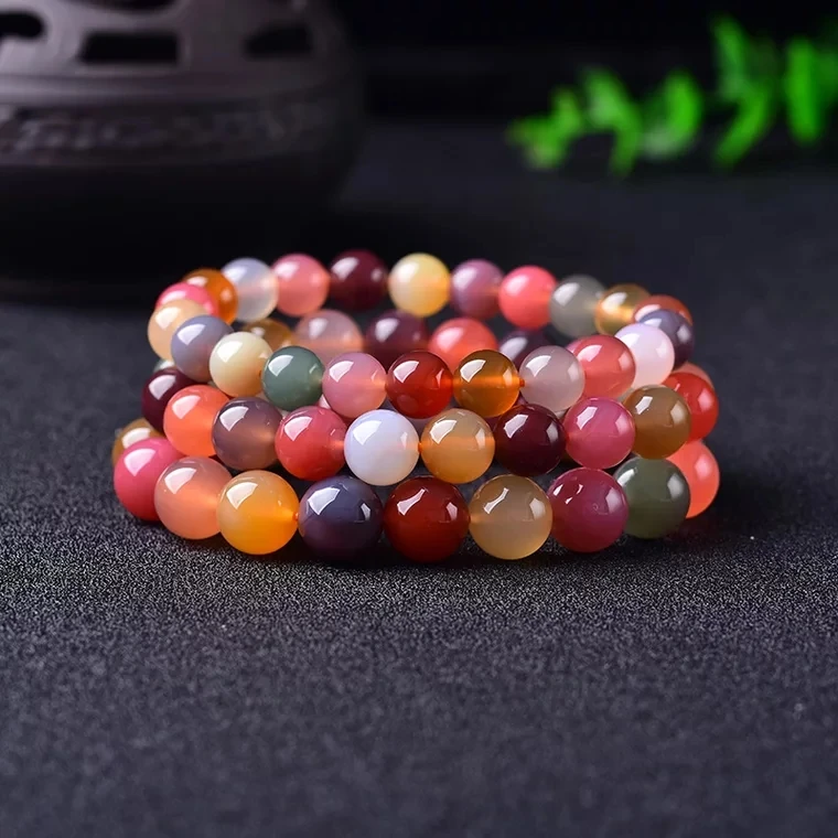 

Genuine Natural Colorful Salt Yanyuan Agate Woman Man Round Beads Bracelet Crystal Bracelet Healing Stone Fashion Jewelry AAAA