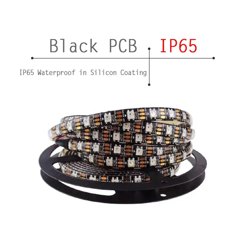 Black PCB (IP65) DC5V WS2812B LED Strip 1/2/3/4/5m 30/60/144 Pixels/Leds/m Smart Led Pixel Strip With Controller TV Background Wall Car Decor JQ - Испускаемый цвет: Black PCB (IP65)