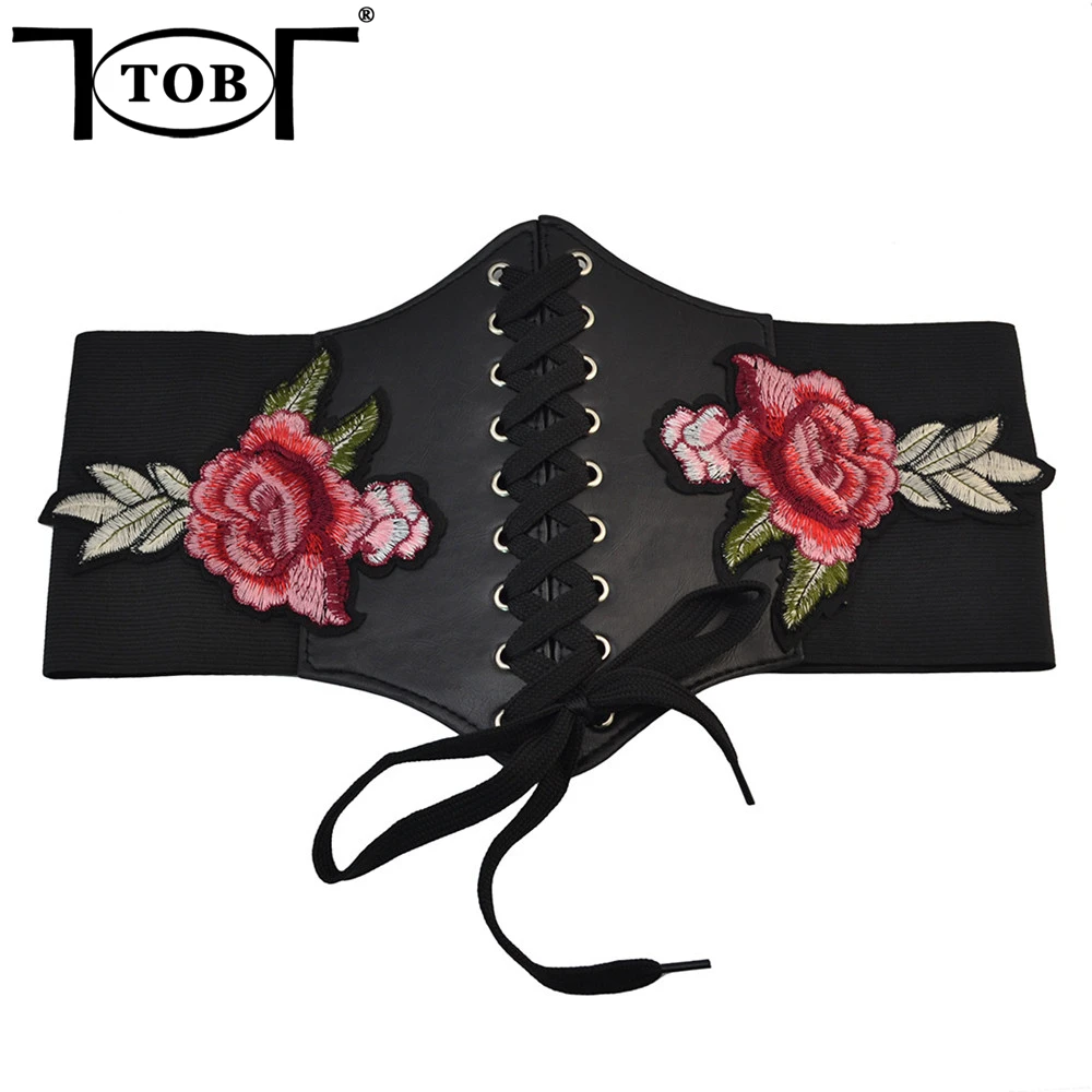 TOB new fashion embroidery PU leather hight elasticity 2017 summer