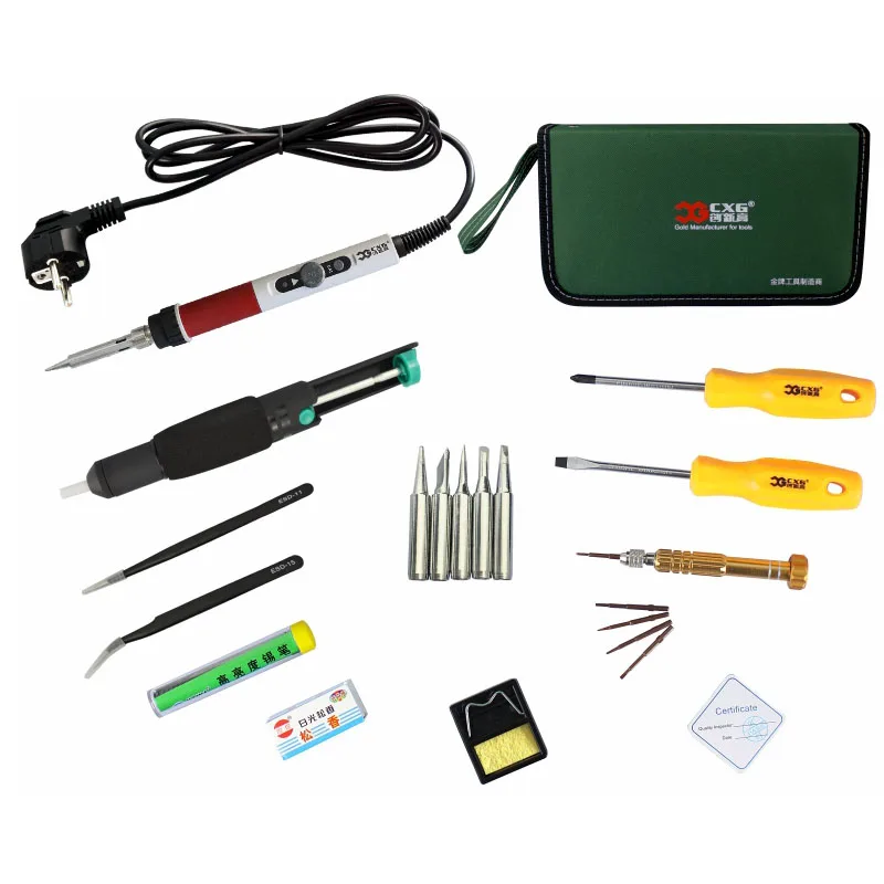 Soldering iron EU Plug 220V 70W Adjustable Temperature Electric Soldering Iron Kit+5pcs Tips Welding Repair Tweezers Hobby knife Tool bag (7)