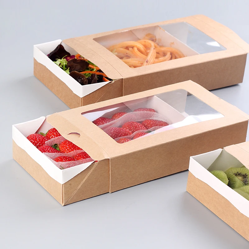 

20pcs Disposable Salad Packing Boxes Kraft Paper Push-pull Bento Cases Takeaway Packing Tools One-off Takeout Packing Boxes