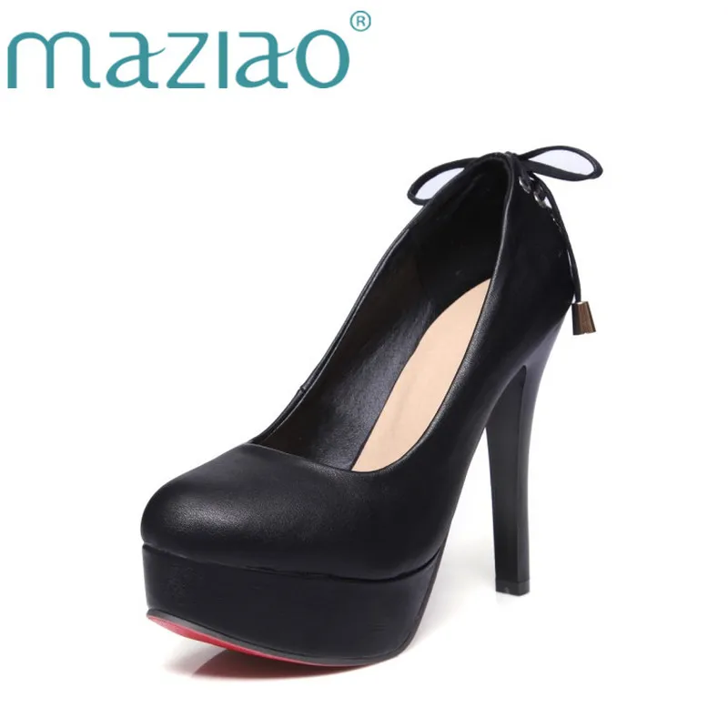

MAZIAO Women Platform Slip on Sexy Thin High Heel Shoes Fashion Cross Tied Dress Party Shoes Black White with Plus Size 34-43