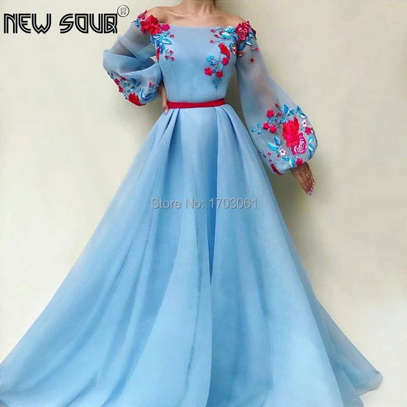 

Couture Muslim Blue Women Evening Dresses Long Dubai Design Prom Dress Custom Made 2019 Arabic Formal Party Gowns Robe De Soiree