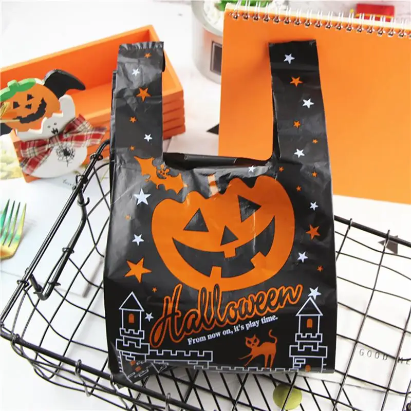 

100pcs Halloween Gift Bag Thicken Durable Gift Bag Black Cartoon Pumpkin Printing Shopping Bags Creative Party Gift for Children
