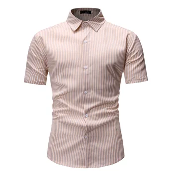 

2020 Summer New Arrival Men Shirt Striped Pattern Short Sleeve British Concise Style Slim Design Cotton Free Shipping
