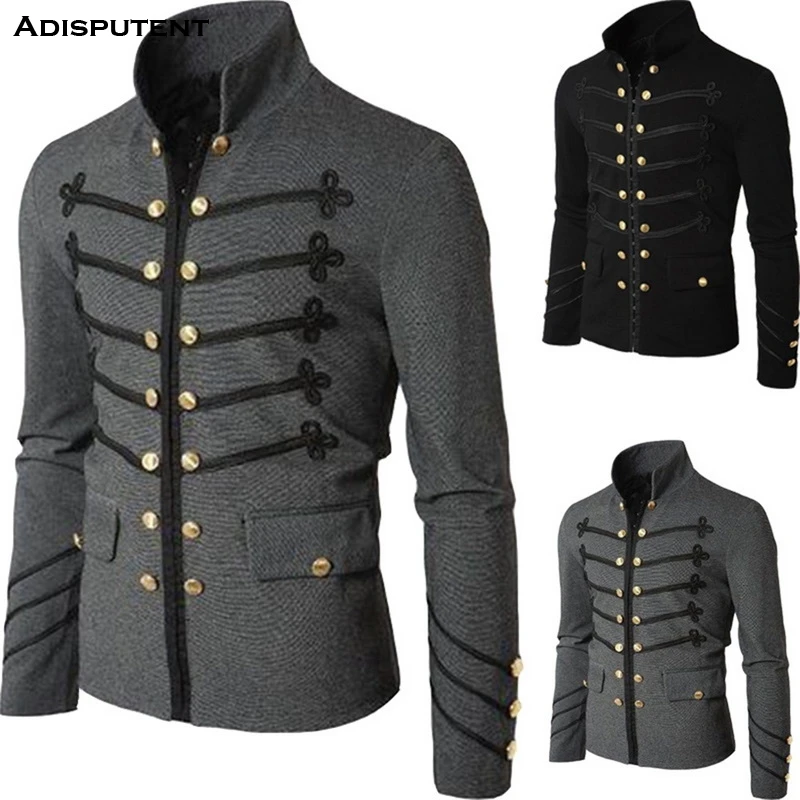 

Drop shipping Adisputent Men Outerwear Gothic Military Jacket Tunic Winter Autumn Men'S Black Steampunk Coat